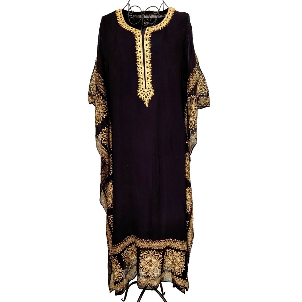 ESIKA Gold & Black Caftan XL-42 (EU) Beaded Gold Flowing Elegant